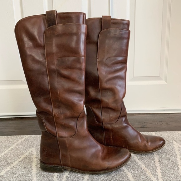 Classic Frye Cognac Paige Tall Leather Riding Boots